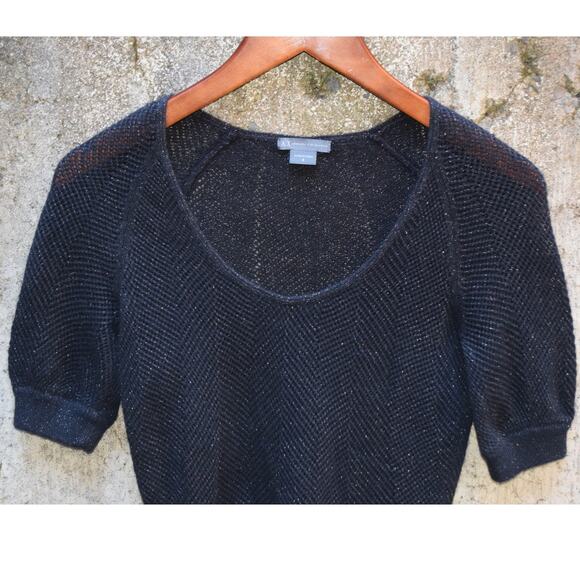 Armani Exchange Black Metallic Short Sleeve Knit Top Size Small - Picture 2 of 4